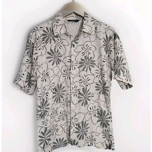 Kenneth Cole New York Men's Short Sleeve Button Up Black Gray Floral Tropical XL - Picture 1 of 9